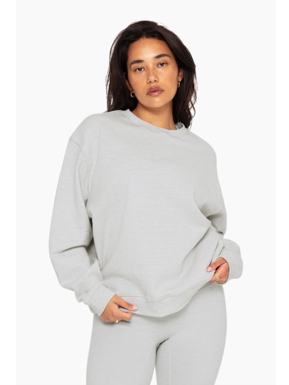 SET Active Heavyweight Sweats Crewneck Light Gray 100% Cotton Size Large